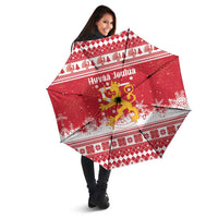 Finland Christmas Hannunvaakuna Umbrella Hyvaa Joulua Nordic Snow Lion Red Version - Wonder Print Shop