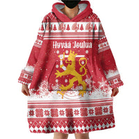 Finland Christmas Hannunvaakuna Wearable Blanket Hoodie Hyvaa Joulua Nordic Snow Lion Red Version - Wonder Print Shop