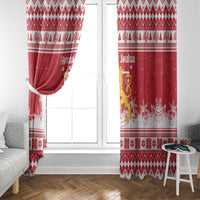 Finland Christmas Hannunvaakuna Window Curtain Hyvaa Joulua Nordic Snow Lion Red Version - Wonder Print Shop