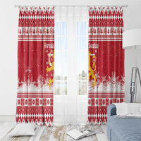 Finland Christmas Hannunvaakuna Window Curtain Hyvaa Joulua Nordic Snow Lion Red Version - Wonder Print Shop