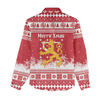 Finland Christmas Hannunvaakuna Women Casual Shirt Hyvaa Joulua Nordic Snow Lion Red Version - Wonder Print Shop