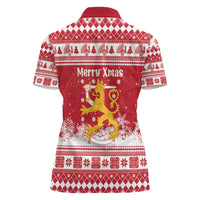 Finland Christmas Hannunvaakuna Women Polo Shirt Hyvaa Joulua Nordic Snow Lion Red Version - Wonder Print Shop