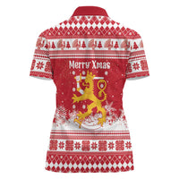 Finland Christmas Hannunvaakuna Women Polo Shirt Hyvaa Joulua Nordic Snow Lion Red Version - Wonder Print Shop