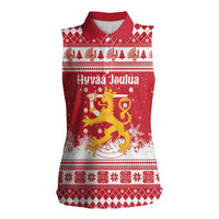 Finland Christmas Hannunvaakuna Women Sleeveless Polo Shirt Hyvaa Joulua Nordic Snow Lion Red Version - Wonder Print Shop