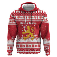 Finland Christmas Hannunvaakuna Zip Hoodie Hyvaa Joulua Nordic Snow Lion Red Version - Wonder Print Shop