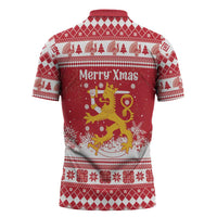 Finland Christmas Hannunvaakuna Zipper Polo Shirt Hyvaa Joulua Nordic Snow Lion Red Version - Wonder Print Shop
