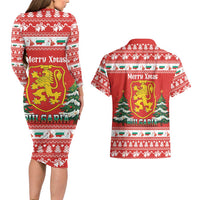 Bulgaria Christmas Couples Matching Long Sleeve Bodycon Dress and Hawaiian Shirt Merry Xmas Lion Crest - Wonder Print Shop