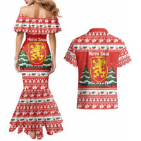 Bulgaria Christmas Couples Matching Mermaid Dress and Hawaiian Shirt Merry Xmas Lion Crest - Wonder Print Shop