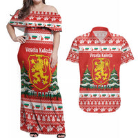 Bulgaria Christmas Couples Matching Off Shoulder Maxi Dress and Hawaiian Shirt Merry Xmas Lion Crest - Wonder Print Shop