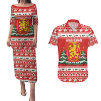 Bulgaria Christmas Couples Matching Puletasi and Hawaiian Shirt Merry Xmas Lion Crest - Wonder Print Shop