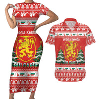 Bulgaria Christmas Couples Matching Short Sleeve Bodycon Dress and Hawaiian Shirt Merry Xmas Lion Crest - Wonder Print Shop