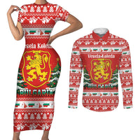 Bulgaria Christmas Couples Matching Short Sleeve Bodycon Dress and Long Sleeve Button Shirt Merry Xmas Lion Crest - Wonder Print Shop