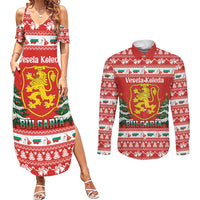 Bulgaria Christmas Couples Matching Summer Maxi Dress and Long Sleeve Button Shirt Merry Xmas Lion Crest - Wonder Print Shop