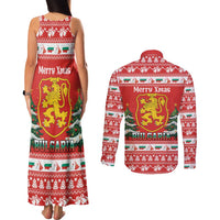 Bulgaria Christmas Couples Matching Tank Maxi Dress and Long Sleeve Button Shirt Merry Xmas Lion Crest - Wonder Print Shop