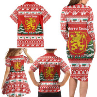 Bulgaria Christmas Family Matching Long Sleeve Bodycon Dress and Hawaiian Shirt Merry Xmas Lion Crest - Wonder Print Shop