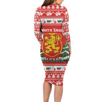 Bulgaria Christmas Family Matching Long Sleeve Bodycon Dress and Hawaiian Shirt Merry Xmas Lion Crest - Wonder Print Shop
