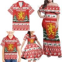 Bulgaria Christmas Family Matching Off Shoulder Maxi Dress and Hawaiian Shirt Merry Xmas Lion Crest - Wonder Print Shop