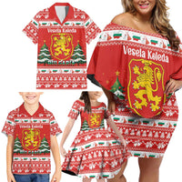 Bulgaria Christmas Family Matching Off Shoulder Short Dress and Hawaiian Shirt Merry Xmas Lion Crest - Wonder Print Shop