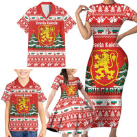 Bulgaria Christmas Family Matching Short Sleeve Bodycon Dress and Hawaiian Shirt Merry Xmas Lion Crest - Wonder Print Shop