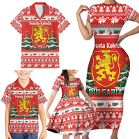 Bulgaria Christmas Family Matching Short Sleeve Bodycon Dress and Hawaiian Shirt Merry Xmas Lion Crest - Wonder Print Shop