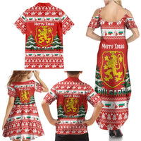 Bulgaria Christmas Family Matching Summer Maxi Dress and Hawaiian Shirt Merry Xmas Lion Crest - Wonder Print Shop