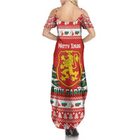 Bulgaria Christmas Family Matching Summer Maxi Dress and Hawaiian Shirt Merry Xmas Lion Crest - Wonder Print Shop