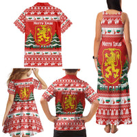 Bulgaria Christmas Family Matching Tank Maxi Dress and Hawaiian Shirt Merry Xmas Lion Crest - Wonder Print Shop