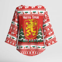 Bulgaria Christmas Kimono Sleeve Blouse Merry Xmas Lion Crest - Wonder Print Shop