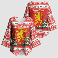 Bulgaria Christmas Kimono Sleeve Blouse Merry Xmas Lion Crest - Wonder Print Shop