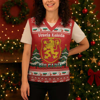 Bulgaria Christmas Knitted V-Neck Vest Merry Xmas Lion Crest - Wonder Print Shop