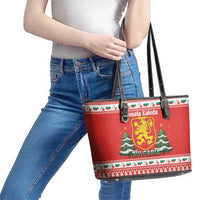 Bulgaria Christmas Leather Tote Bag Merry Xmas Lion Crest - Wonder Print Shop