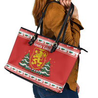 Bulgaria Christmas Leather Tote Bag Merry Xmas Lion Crest - Wonder Print Shop
