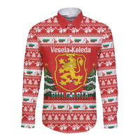Bulgaria Christmas Long Sleeve Button Shirt Merry Xmas Lion Crest - Wonder Print Shop