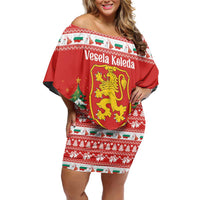 Bulgaria Christmas Off Shoulder Short Dress Merry Xmas Lion Crest - Wonder Print Shop