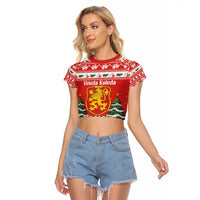 Bulgaria Christmas Raglan Cropped T Shirt Merry Xmas Lion Crest - Wonder Print Shop