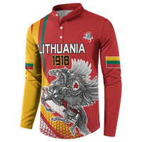 Personalized Lithuania Independence Day Button Sweatshirt Lithuanian Vytis Swoosh - Wonder Print Shop