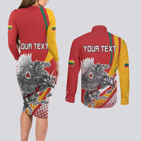 Personalized Lithuania Independence Day Couples Matching Long Sleeve Bodycon Dress and Long Sleeve Button Shirt Lithuanian Vytis Swoosh - Wonder Print Shop