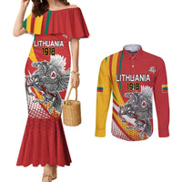 Personalized Lithuania Independence Day Couples Matching Mermaid Dress and Long Sleeve Button Shirt Lithuanian Vytis Swoosh