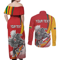 Personalized Lithuania Independence Day Couples Matching Off Shoulder Maxi Dress and Long Sleeve Button Shirt Lithuanian Vytis Swoosh - Wonder Print Shop