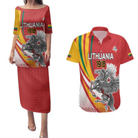Personalized Lithuania Independence Day Couples Matching Puletasi and Hawaiian Shirt Lithuanian Vytis Swoosh - Wonder Print Shop