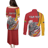 Personalized Lithuania Independence Day Couples Matching Puletasi and Long Sleeve Button Shirt Lithuanian Vytis Swoosh - Wonder Print Shop