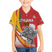 Personalized Lithuania Independence Day Family Matching Off The Shoulder Long Sleeve Dress and Hawaiian Shirt Lithuanian Vytis Swoosh - Wonder Print Shop