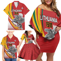 Personalized Lithuania Independence Day Family Matching Off Shoulder Short Dress and Hawaiian Shirt Lithuanian Vytis Swoosh - Wonder Print Shop