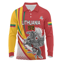 Personalized Lithuania Independence Day Long Sleeve Polo Shirt Lithuanian Vytis Swoosh - Wonder Print Shop