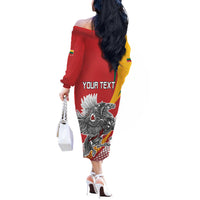 Personalized Lithuania Independence Day Off The Shoulder Long Sleeve Dress Lithuanian Vytis Swoosh - Wonder Print Shop