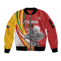 Personalized Lithuania Independence Day Sleeve Zip Bomber Jacket Lithuanian Vytis Swoosh - Wonder Print Shop