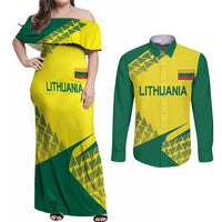 Custom Lithuania Volleyball Couples Matching Off Shoulder Maxi Dress and Long Sleeve Button Shirt Go Champion Sporty Style - Wonder Print Shop