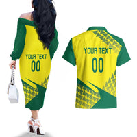 Custom Lithuania Volleyball Couples Matching Off The Shoulder Long Sleeve Dress and Hawaiian Shirt Go Champion Sporty Style - Wonder Print Shop