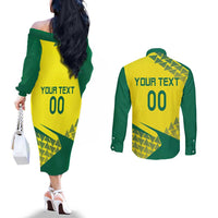 Custom Lithuania Volleyball Couples Matching Off The Shoulder Long Sleeve Dress and Long Sleeve Button Shirt Go Champion Sporty Style