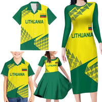 Custom Lithuania Volleyball Family Matching Long Sleeve Bodycon Dress and Hawaiian Shirt Go Champion Sporty Style - Wonder Print Shop